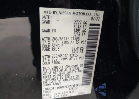 2022 Nissan Frontier Sv 4X2 from USA, damaged, VIN 1N6ED1EJ0NN689899